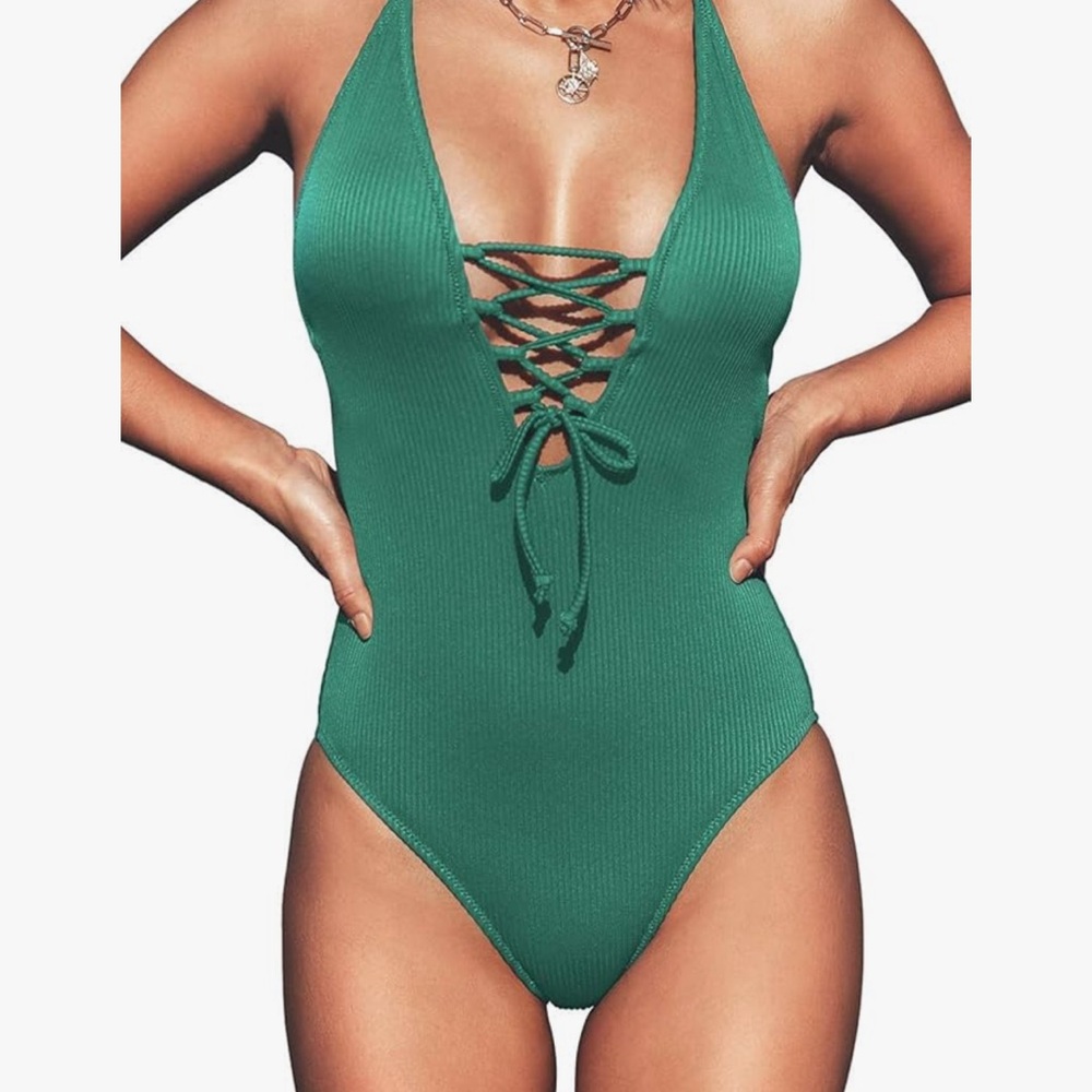 🤿 CUPSHE Green Lace-Up One-Piece Swimsuit